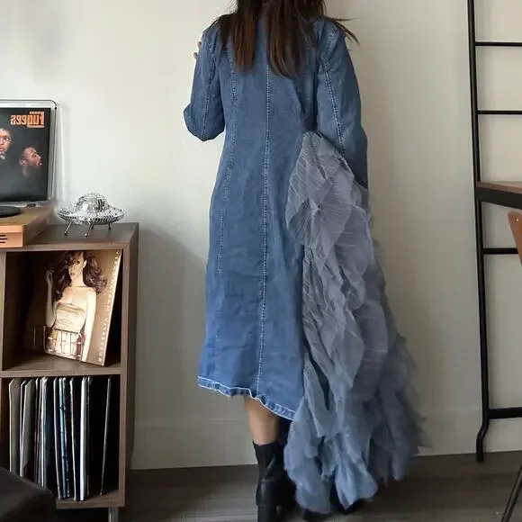 Annabelle Asymmetrical Ruffle Denim Dress M - Picture 4 of 9